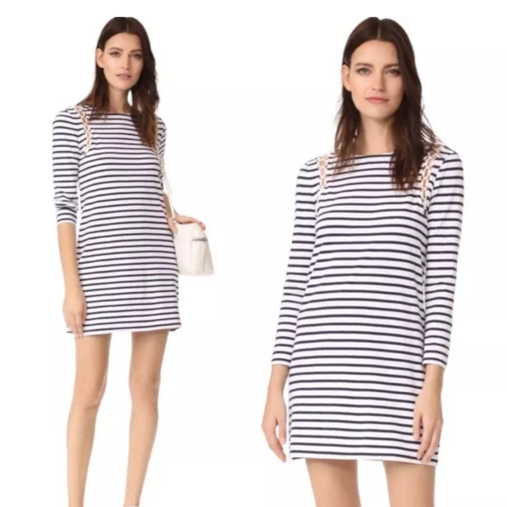 A.L.C. NWT Chapman Navy & White Striped Lace-Up Shoulder‎ Shift Dress Size Small